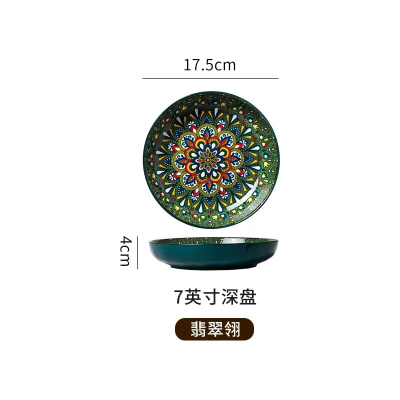 7in or 8in Ceramic Plates Household Retro Tableware Pasta Steak Plate Breakfast Dumpling  Fruit Plate