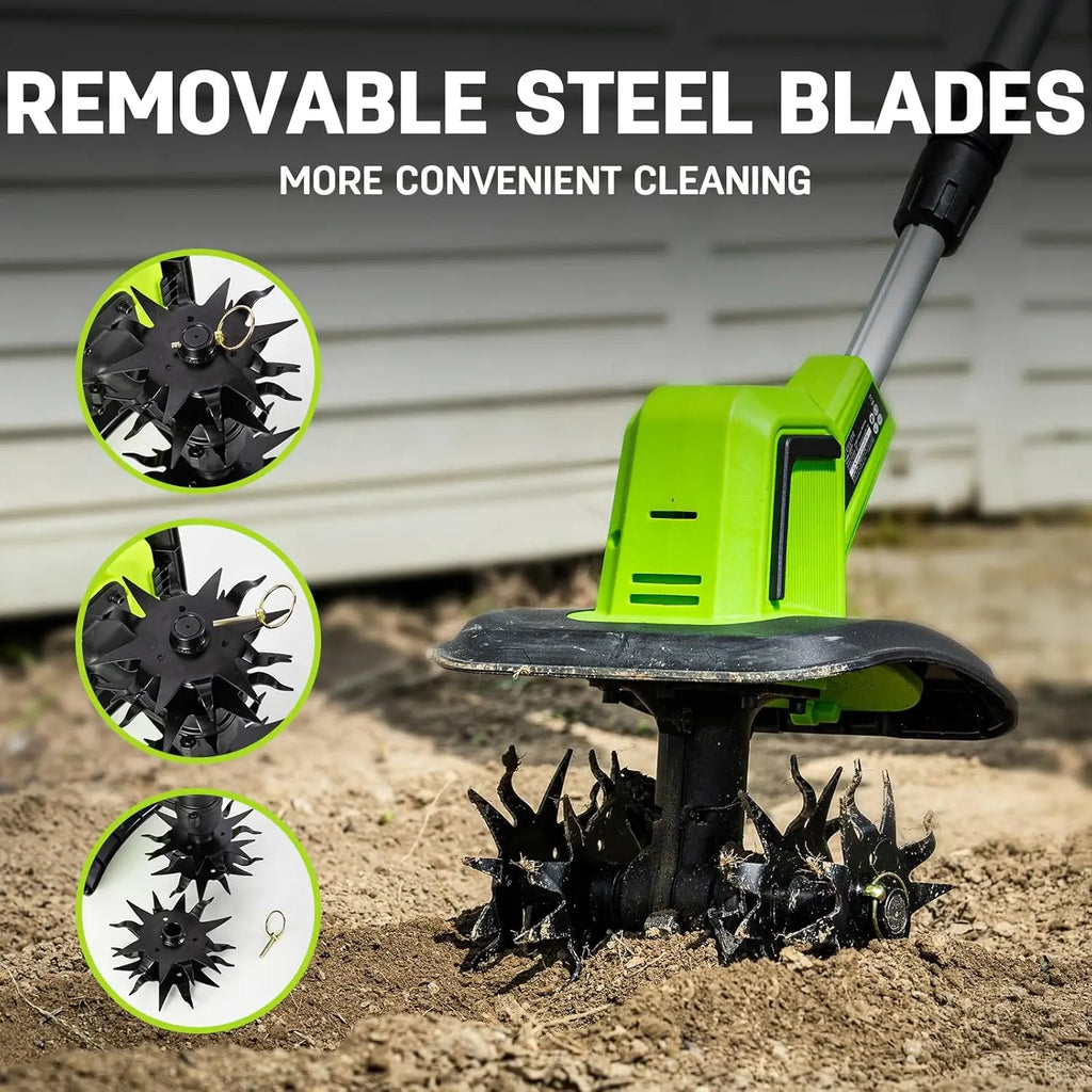 20V Battery Powered Tiller, 360 RPM Cordless Tiller, 400W Powerful Motor, 9-inch Tilling Width and 7-inch Depth Portable Rotary