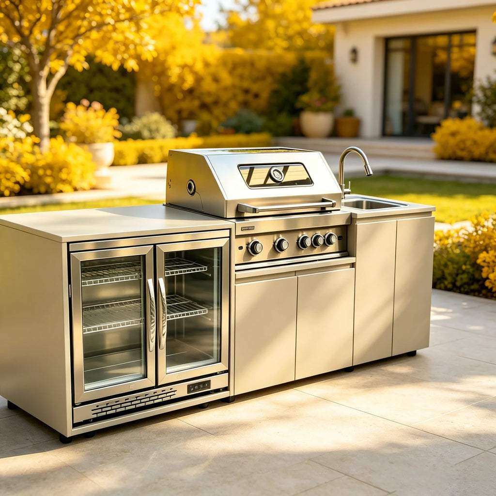 Modern Modular Practical 304 Stainless Steel Outdoor Kitchen Sets With Grill, Cooktop, Sink, Fridge