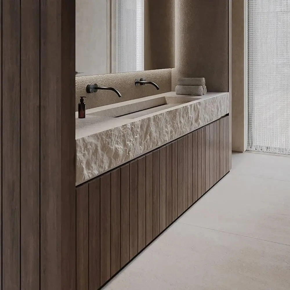 Any Size Custom Vintage Travertine Double Undermount Sink Luxury Natural Stone Bathroom Vanity Cabinet Villa Home Furniture High