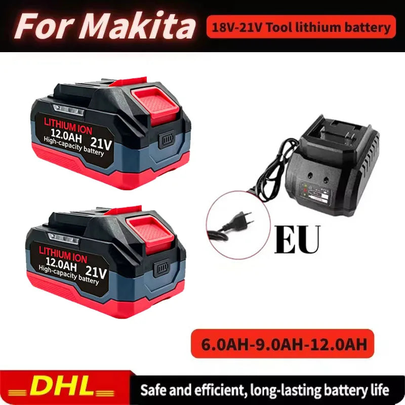 Rechargeable Li-Ion Batteries & Charger Suitable for Cordless Makita 18V/21V Power Tools