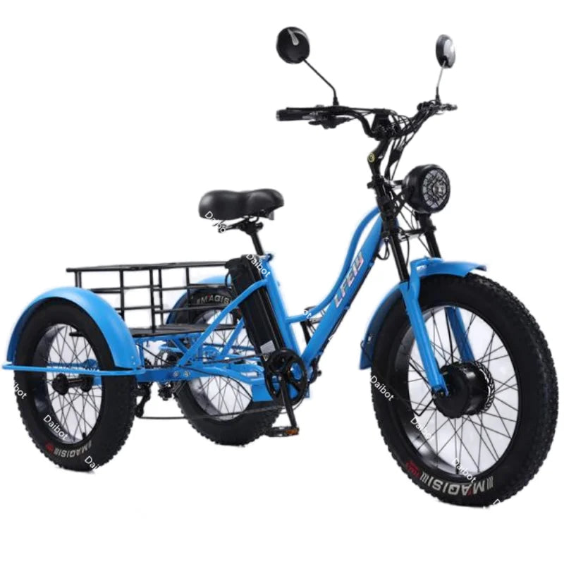 3 Wheels Off Road Electric Bicycle All Terrain With Back Seat For Adults 750W Fat Tire Powerful Electric Bike With Basket