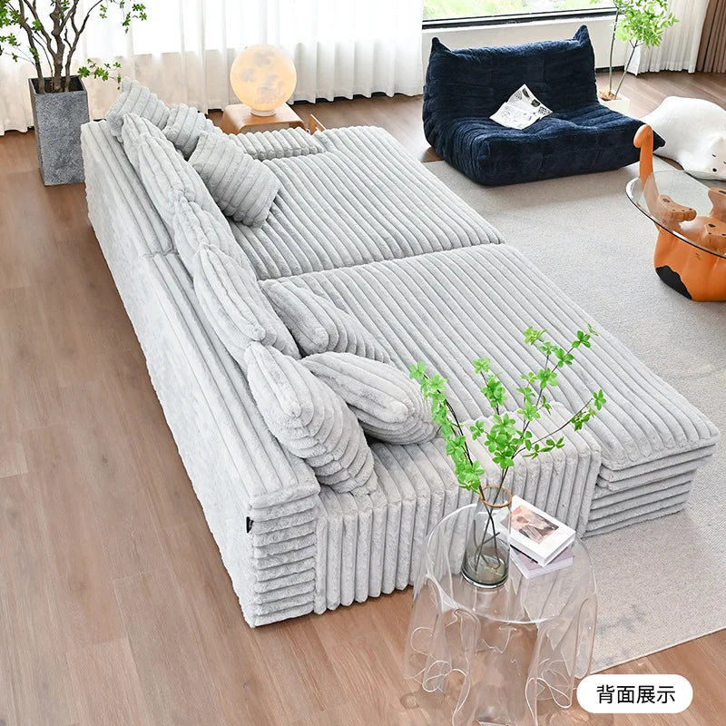 Modern Vacuum Compressed Sofa Plush Corduroy Sectional Sofa, Living Room Bedroom Recliner Lazy Combination Sofa Bed