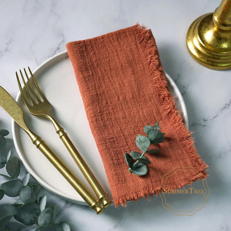 12PCS Napkins 41x41cm Cotton Cloth Gauze Retro Burr Rustic Linen Napkin