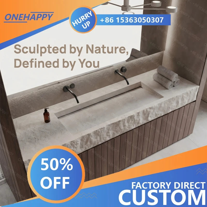 Any Size Custom Vintage Travertine Double Undermount Sink Luxury Natural Stone Bathroom Vanity Cabinet Villa Home Furniture High