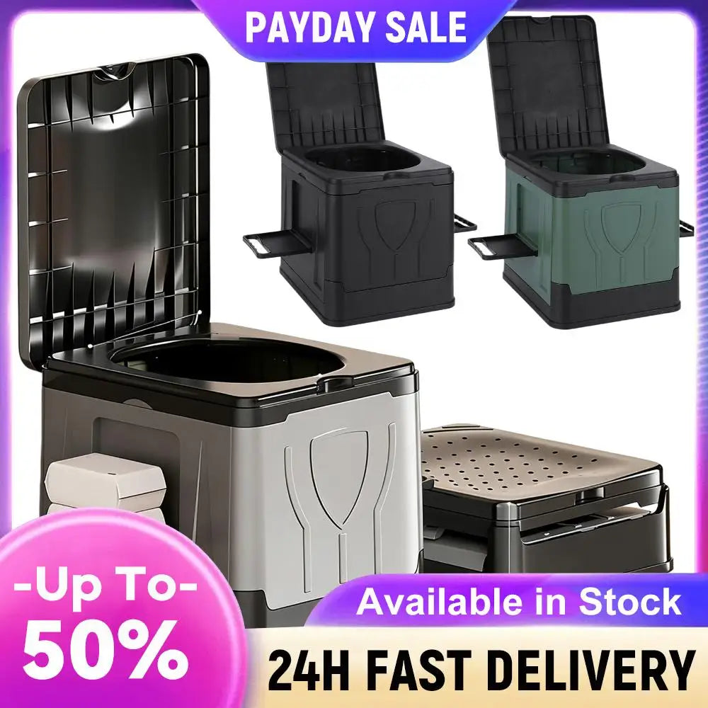 Folding Collapsible Toilet with Paper Holder & Lid Portable Potty Reusable for Camping Travel Outdoor Car RV & Emergency Use