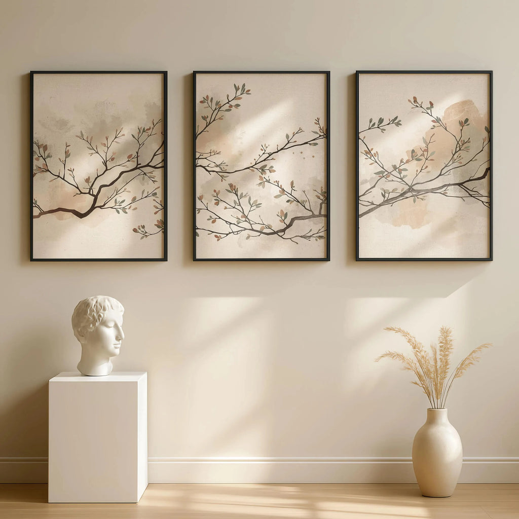 Japandi Triptych Wall Art, Minimalist Japanese Scandinavian Decor