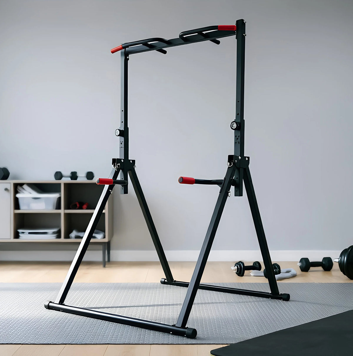 Adjustable Pull Up Bar, 200kg Load Foldable Home Gym Multi-Function Training Station with Parallel Bars