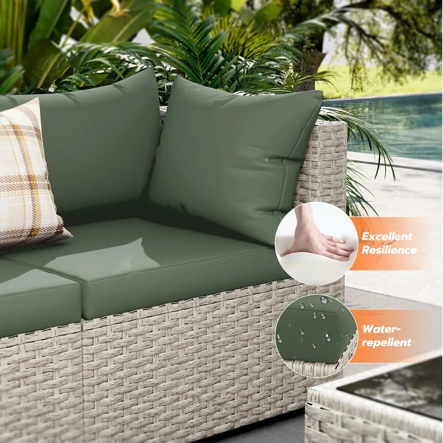 Outdoor Patio Furniture Set, 7 Pcs PE Wicker Sectional Sofa with Tea Table,
