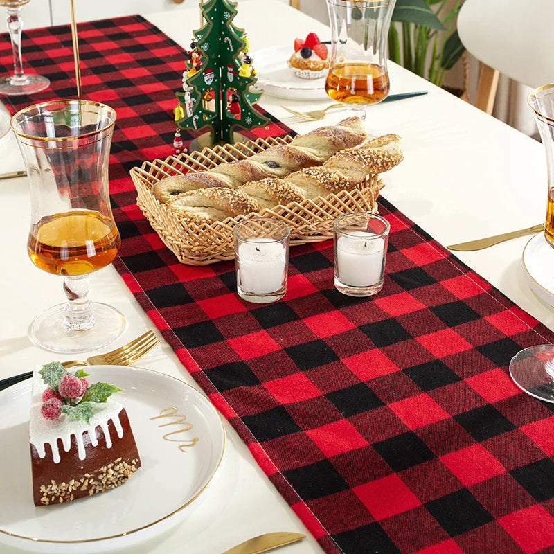 Christmas Table Runner Red Scottish Tartan Plaid Napkins Christmas Decorations For Home Festival Gifts New Year Party Placemat