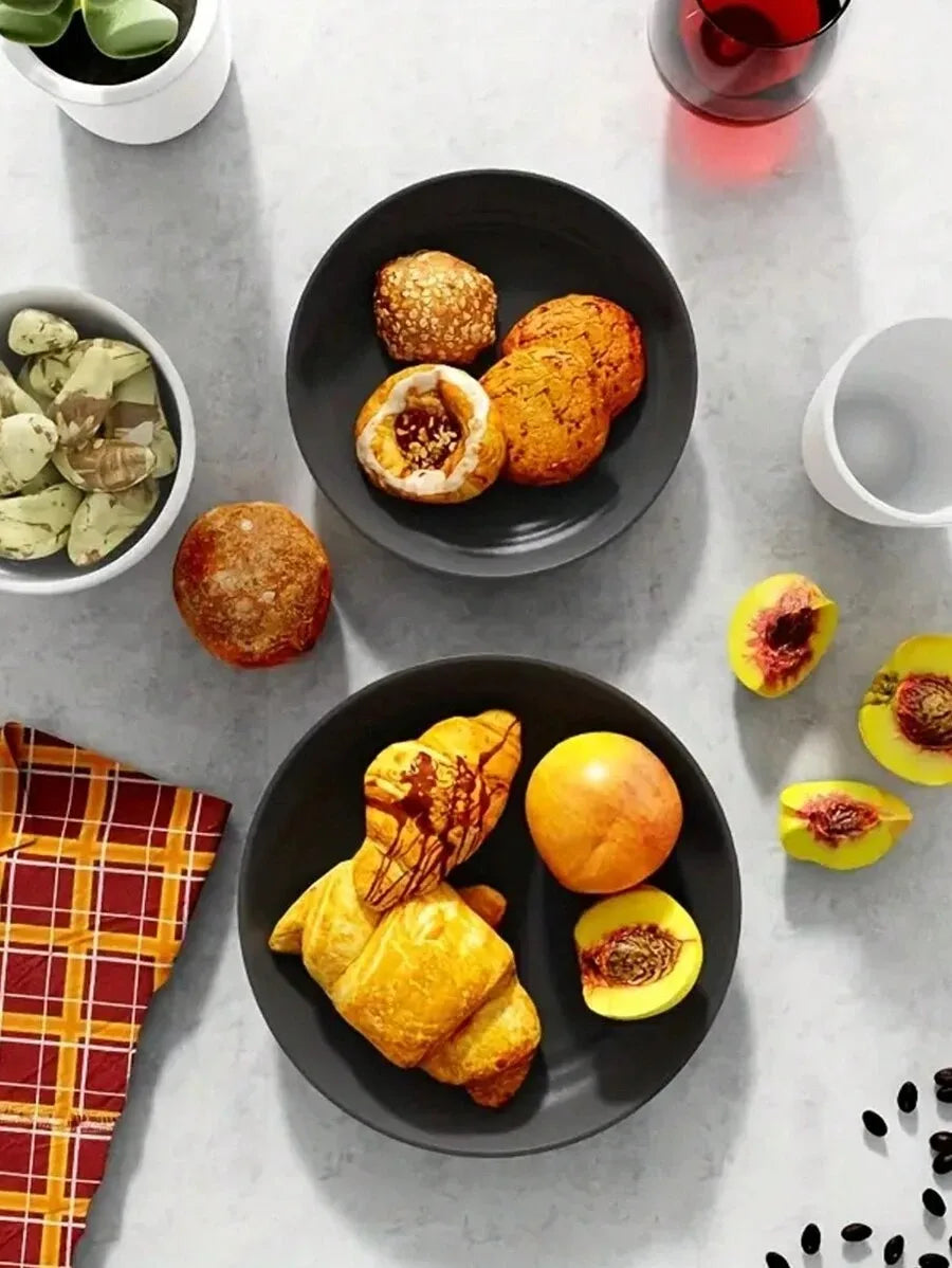4/16/24pcs Reusable plastic tableware set, including plates, bowls and cups.
