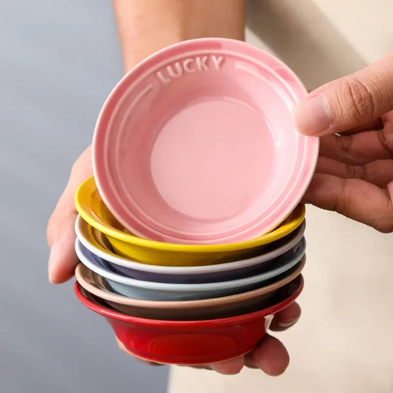 Ceramic Soy Sauce Dish Small Round Condiment Bowls for Sushi Appetizers Dipping Mini Appetizer Plates for Home Dining