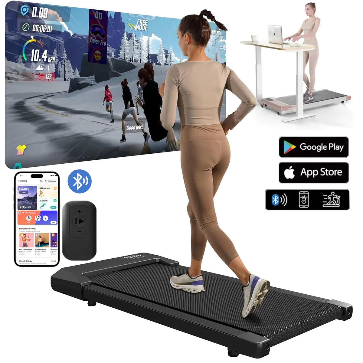 2.5HP Treadmill & Walking Pad, LCD Digital Data Display, 2in1 Walking Running Fitness Exercise Machine