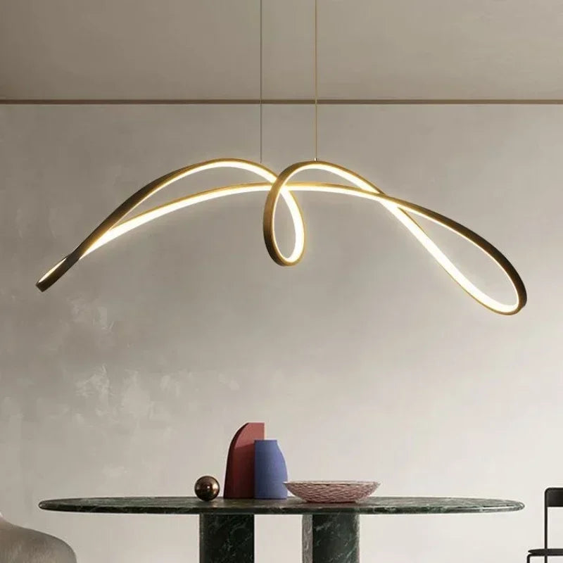 Nordic Butterfly Ribbon Shaped Aluminum Dining Table LED Chandelier Kitchen Living Room Study Suspension Indoor Lighting Fixture