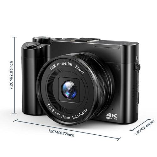 4K Digital Camera for Photography and Video, Autofocus 48MP Vlogging Camera, 3'' 180° Flip Screen with Flash