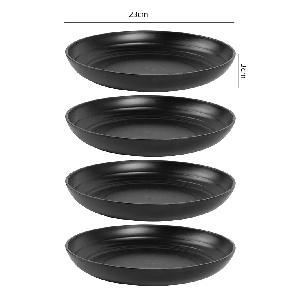 4/16Pcs Black Plastic Set Reusable Plates, Bowl, Cups 4 Sets for Kitchen Outdoor Camping