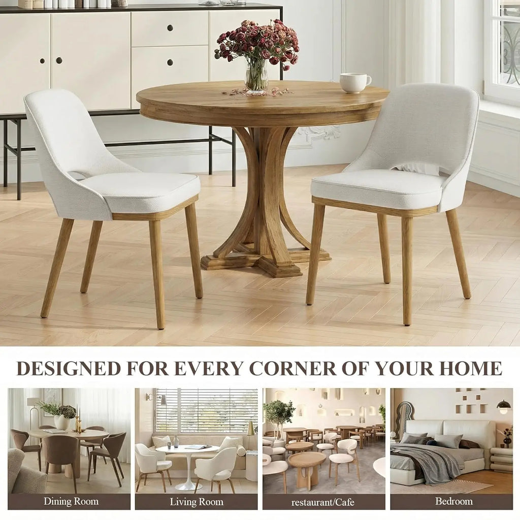 Modern Upholstered Dining Chairs Set of 4, Open Back with Solid Wood Legs,