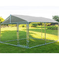 Large Outdoor Heavy Duty Water & UV-Resistant Galvanized Steel Dog Kennel, Playpen (90 L x 90 W x 63 H), Silver