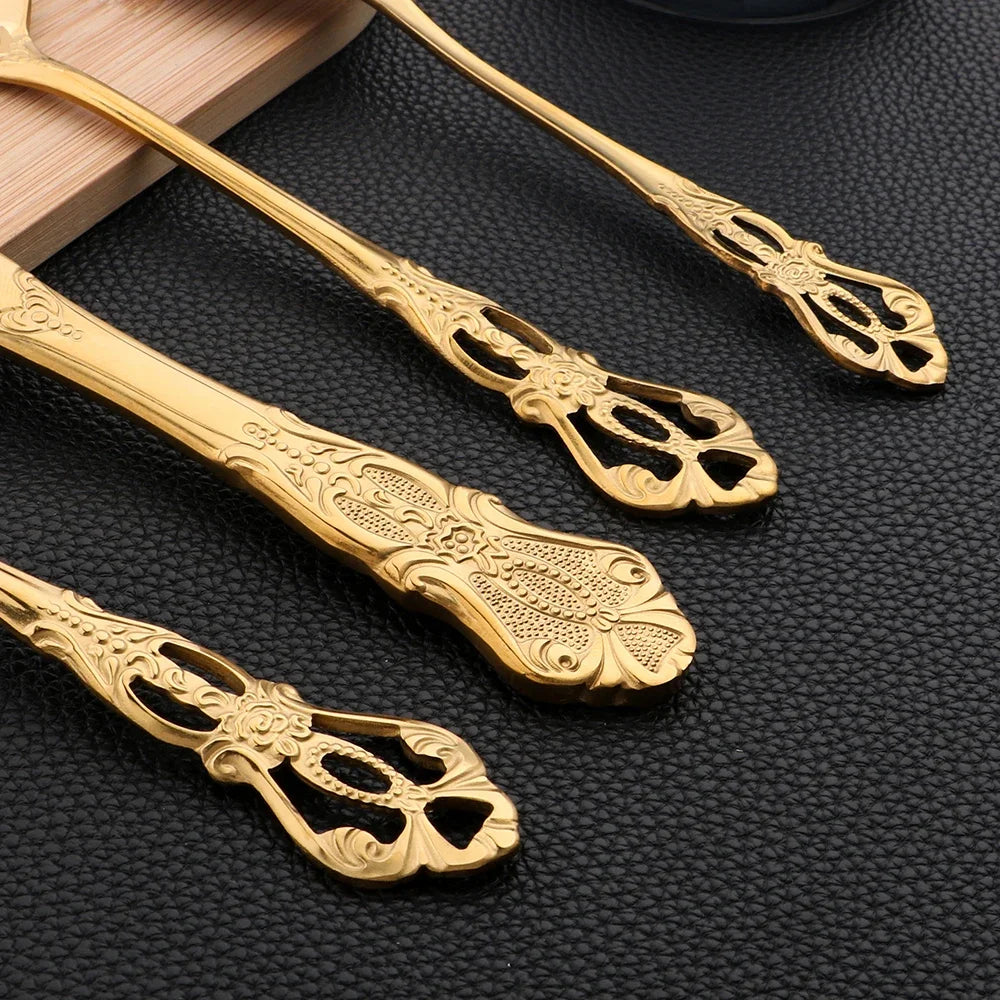 16Pcs  Dinnerware Set Vintage Stainless Steel Tableware Dinner Knife Fork Dessert Spoon Cutlery Set Kitchen Flatware