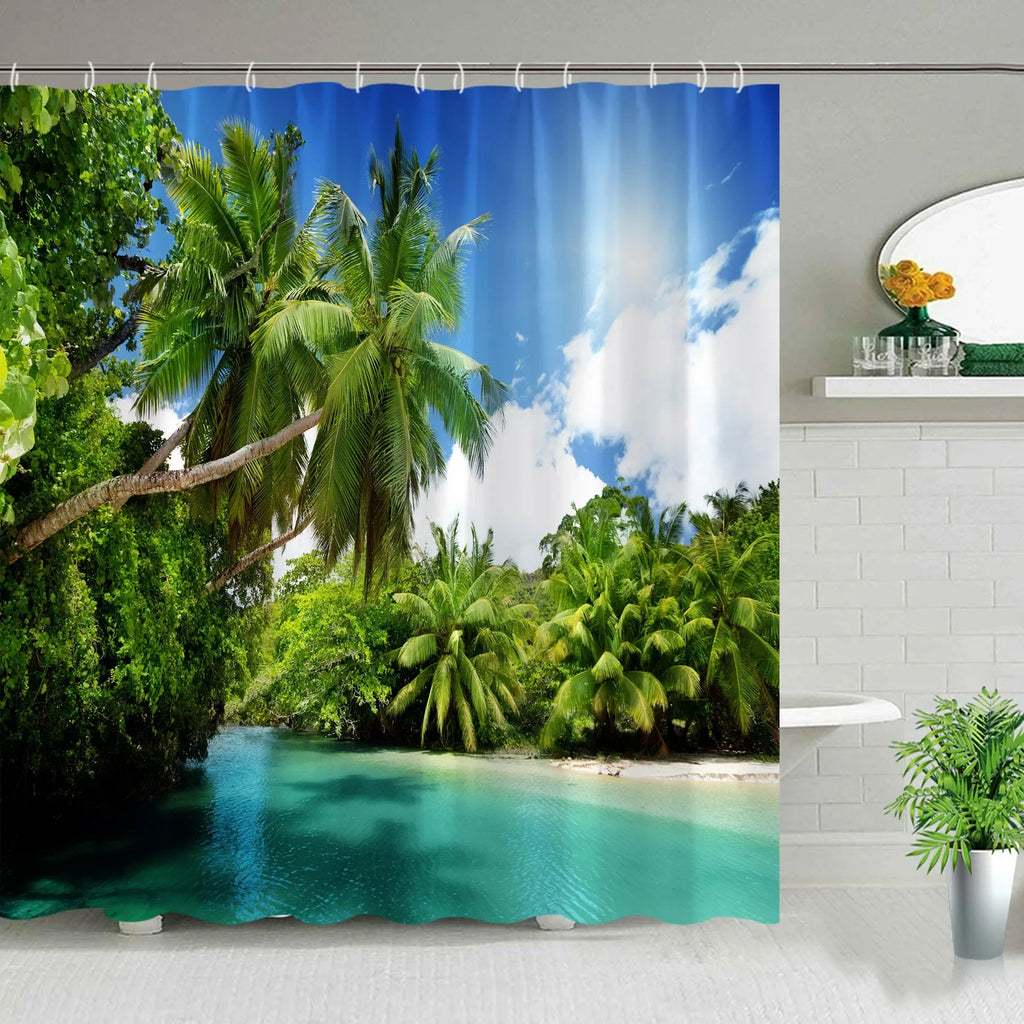 Hawaii Landscape Outdoor Shower Curtain Bathroom Decor Set