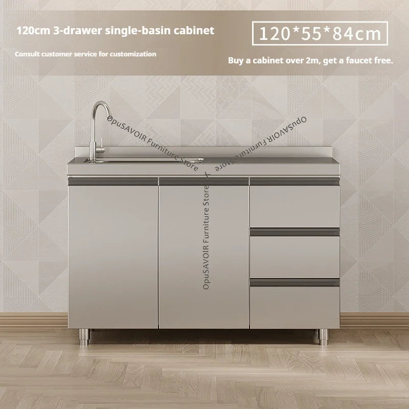 304 Stainless Steel Cabinet Kitchen Wall Cabinet Multifunctional Combination Dish Cabinet, Integrated Stove and Sink Base JT40