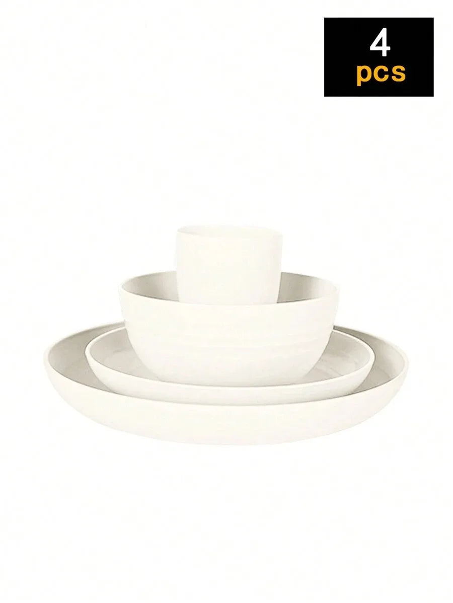 4/16/24pcs Reusable plastic tableware set, including plates, bowls and cups.