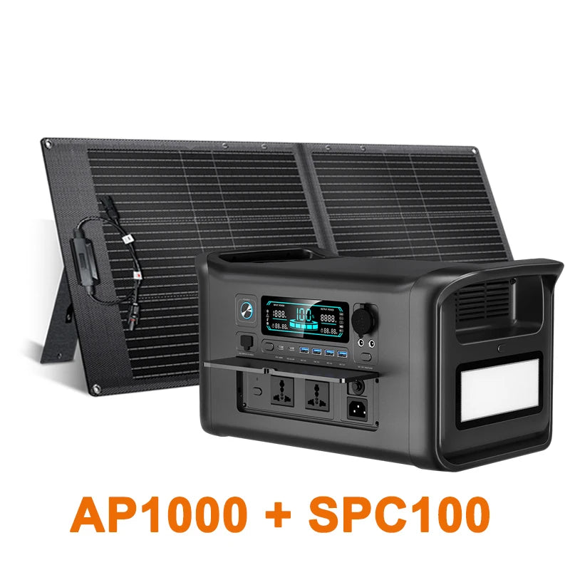 Camping Portable Power Station Solar Generator 1000W 2000W Lifepo4 Battery 220V AC Outlets Power Flexible Solar Panel Equipment