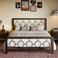 Queen Size Metal Bed Frame with Vintage Circular Design Headboard and Footboard,No Box Spring Required,
