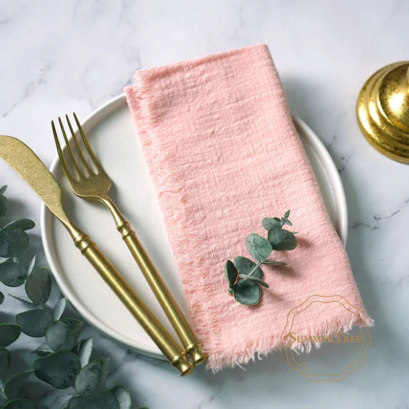 12PCS Napkins 41x41cm Cotton Cloth Gauze Retro Burr Rustic Linen Napkin