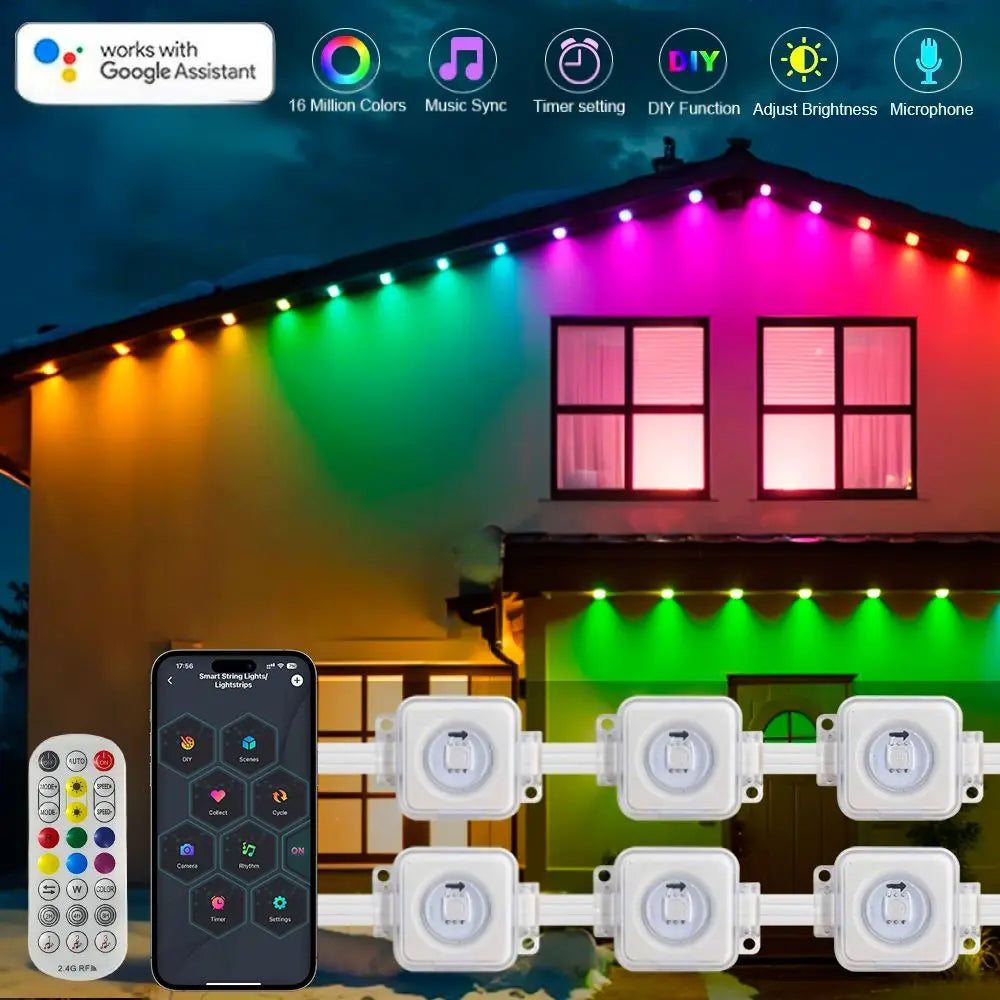 All Holiday Waterproof RGB Lights, Smart App Remote Control, Bluetooth