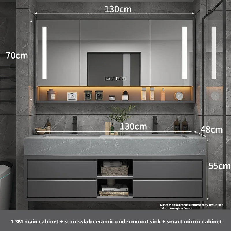 Solid Wood Modern Smart Home Bathroom Vanity Cabinet with Sink
