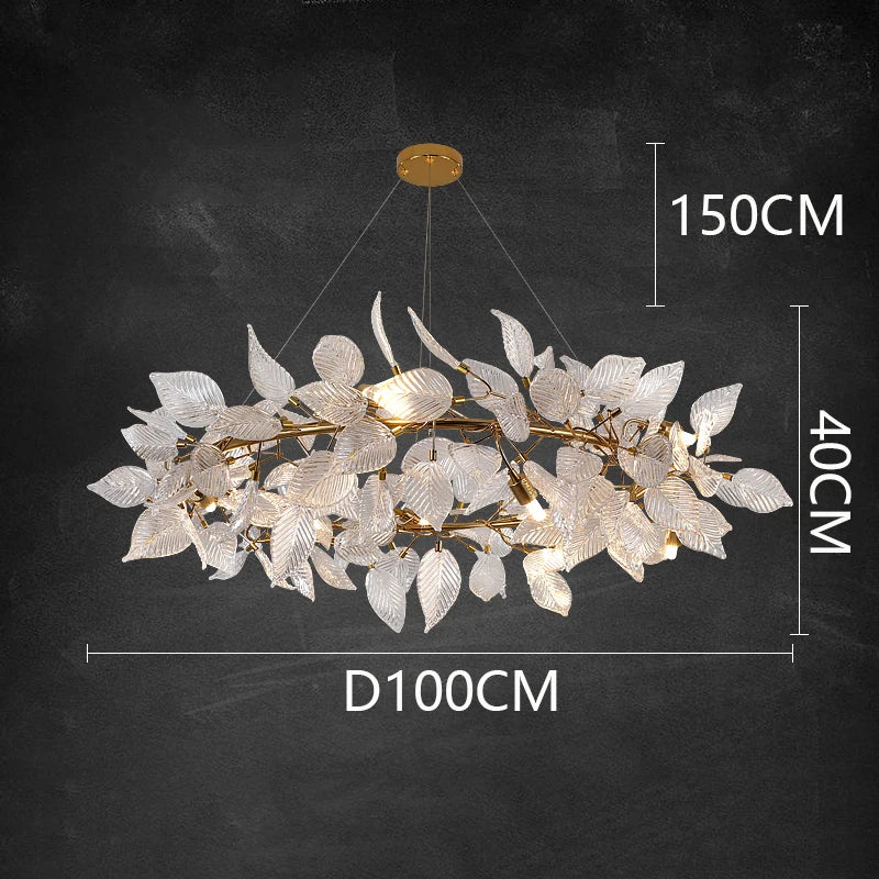 Luxury Ginkgo LED Chandelier Postmodern Glass Pendant Lamp