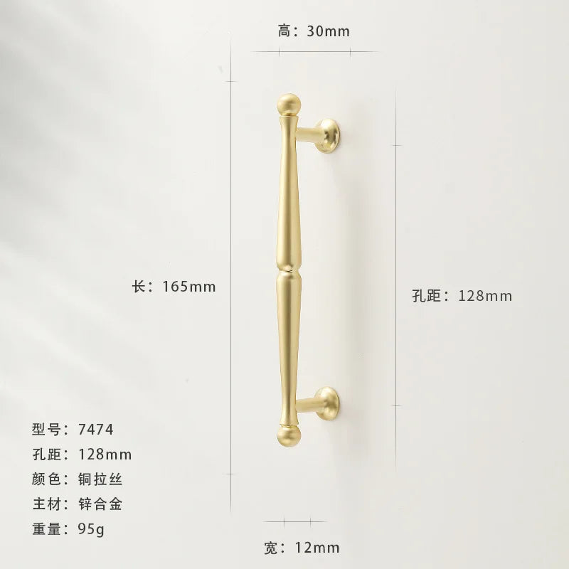 French-style Golden Wardrobe Door Handle Copper-finish, Single-hole Drawer Knob,