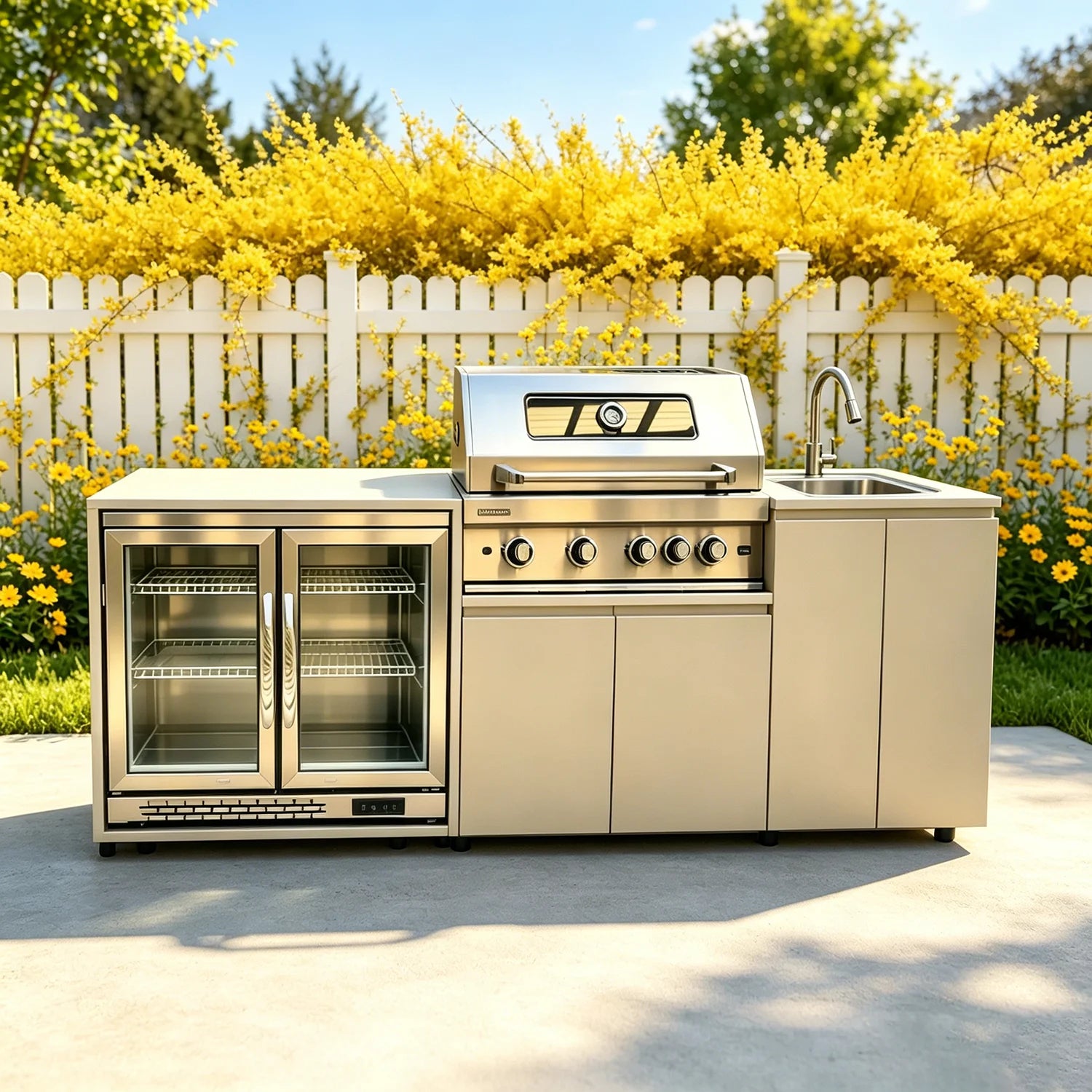 Modern Modular Practical 304 Stainless Steel Outdoor Kitchen Sets With Grill, Cooktop, Sink, Fridge