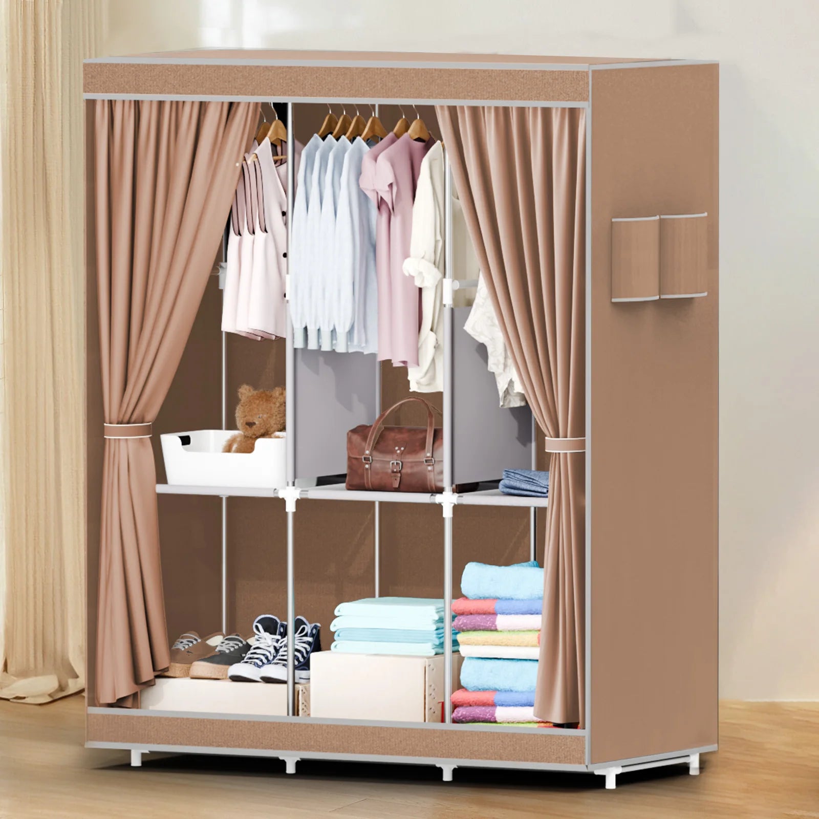 51-Inch Portable Closet Wardrobe 16mm Thick Pipe Clothing Storage Rack Organizer Non-Woven Fabric Cover