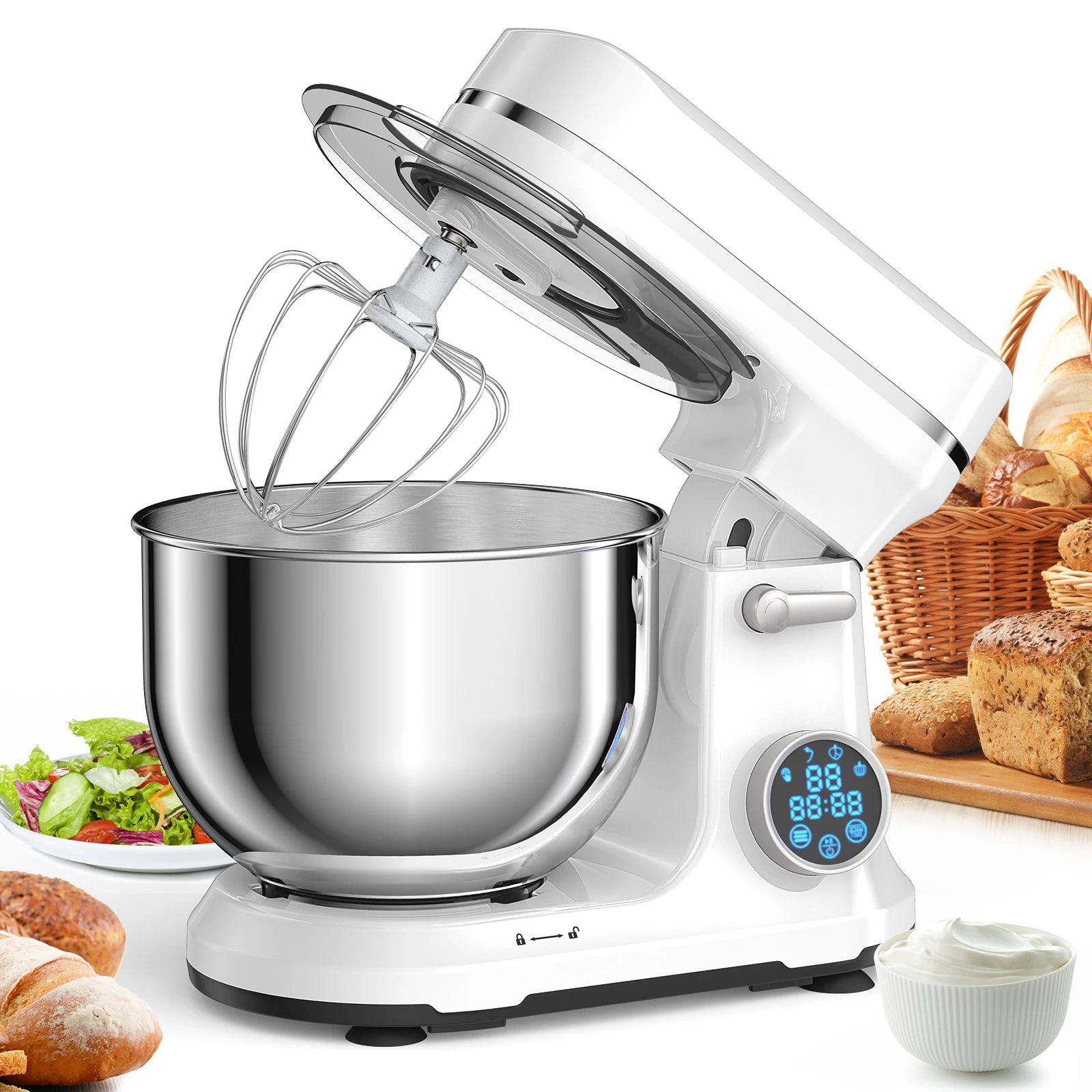 BioloMix Kitchen Food Stand Mixer, 1200W 11-Speeds DC Motor, Digital OLED Screen,