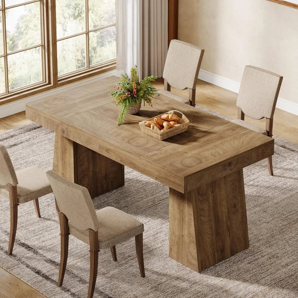 55-Inch Dining Table for 4-6, Rectangular Dining Room Table with Sturdy Legs,