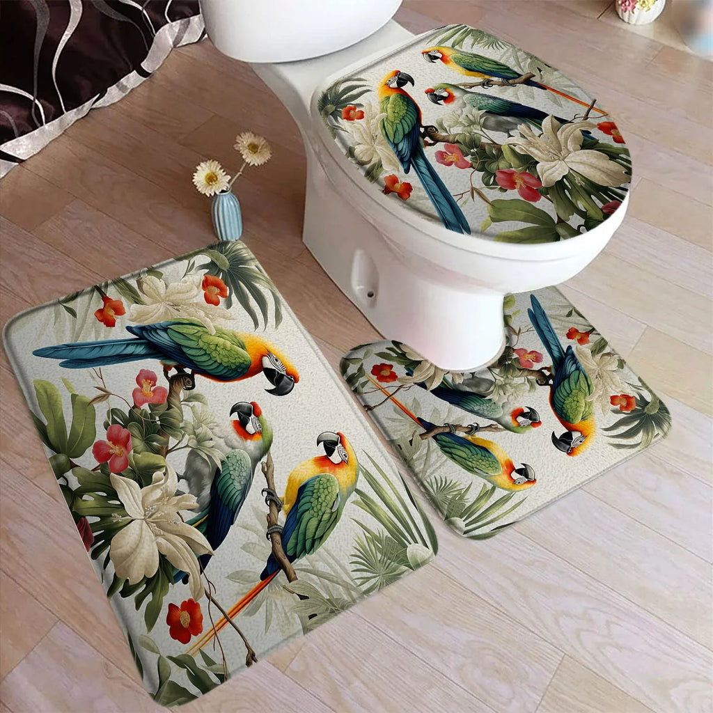 Bath Mat Set, Bathroom Decor Floor Rugs, U-Mats, Toilet Lid Cover