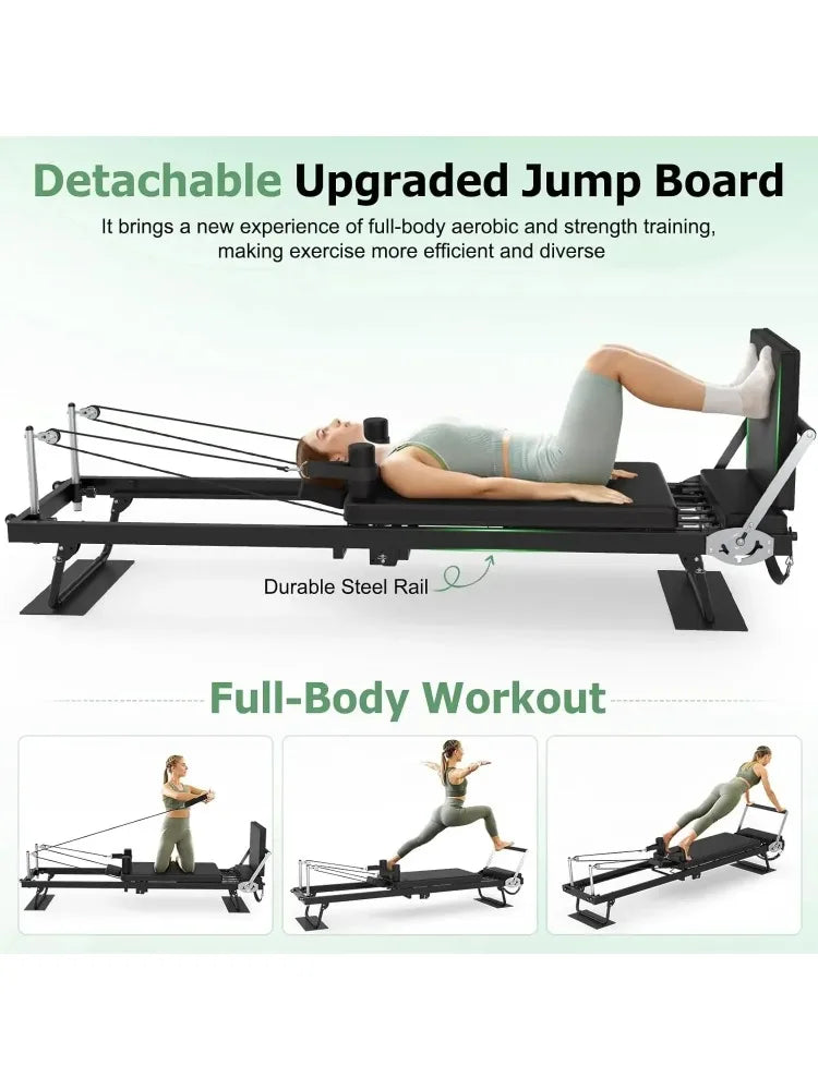 Pilates Machine 91.3" Large Foldable  with Longer Slide Rails Jump Board 2 Resistance Combinations 6.2' Height Friendly