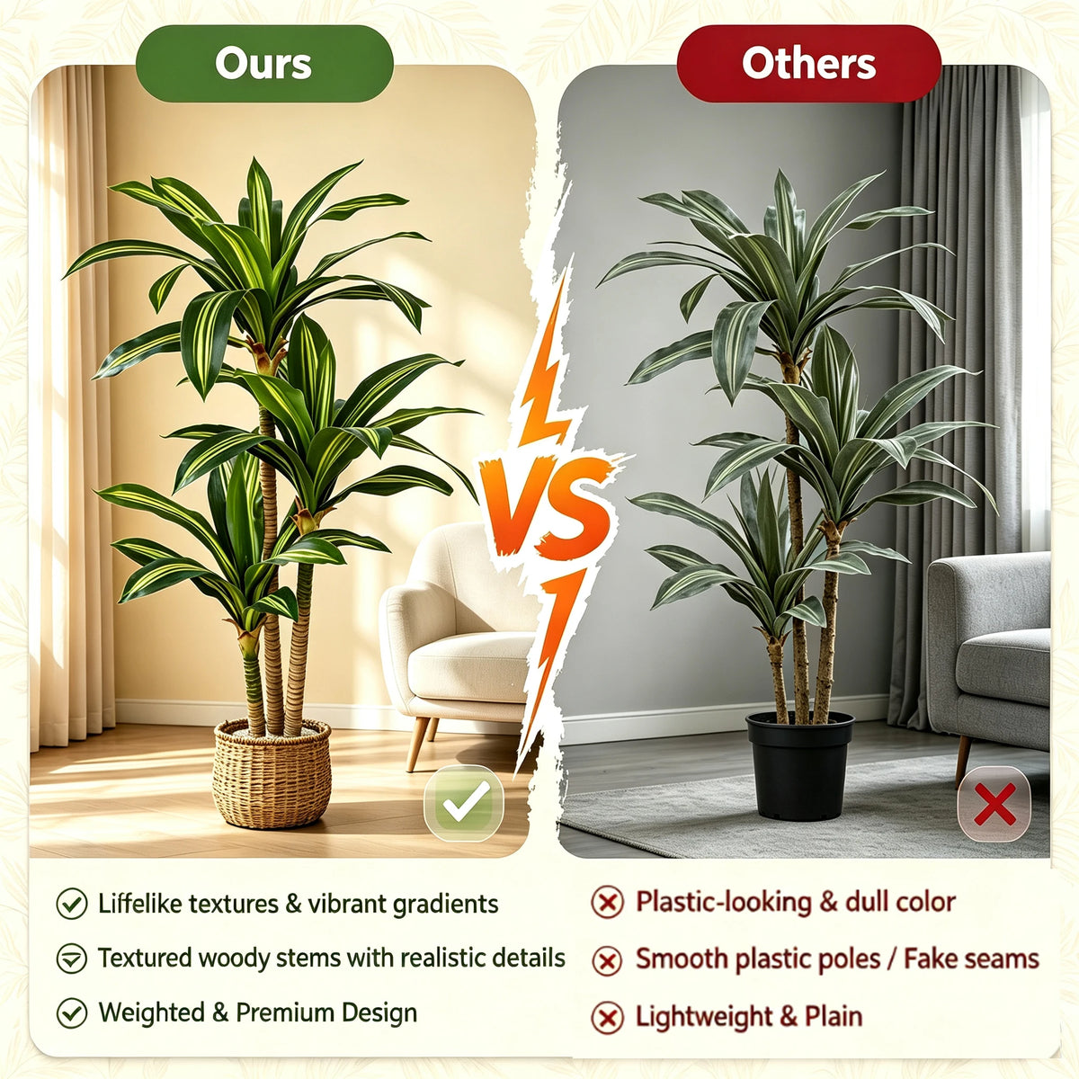 4ft/5ft/6ft Artificial Dracaena Tree in Pot