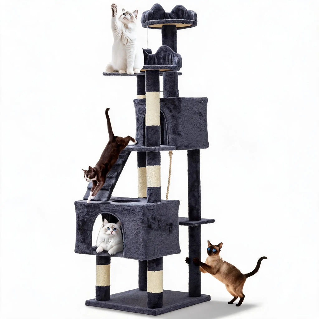 72" Cat Tree for Large Cats, Multi-Level Cat Tower with 6 Sisal Scratching Posts,