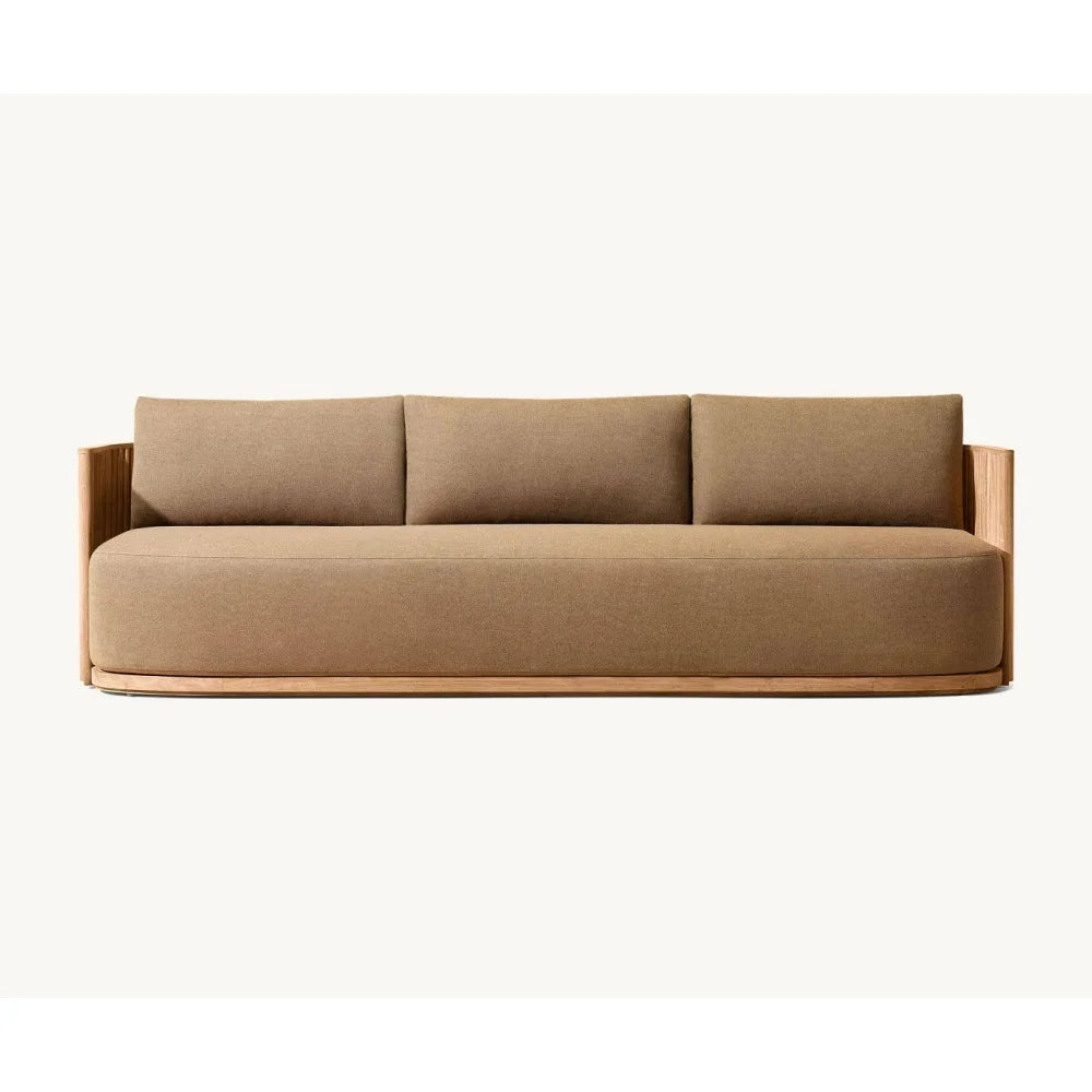 Outdoor patio teak sectional sofa set, Waterproof fabric sofa, table and chair covers, wood frame