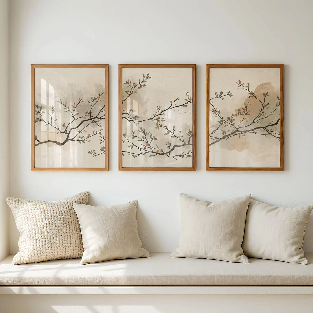 Japandi Triptych Wall Art, Minimalist Japanese Scandinavian Decor
