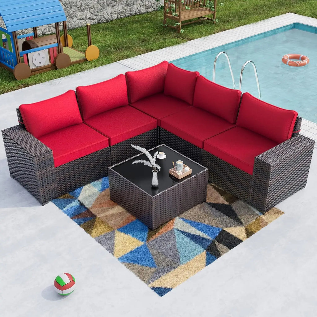 Outdoor Patio PE Wicker Rattan Sectional Sofa Set 6PCS, Customized