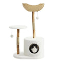 43 Inch Wooden Cat Tree Tower with Rattan, Large Cat Climbing Furniture, Multi-Level Activity Center with Perches,