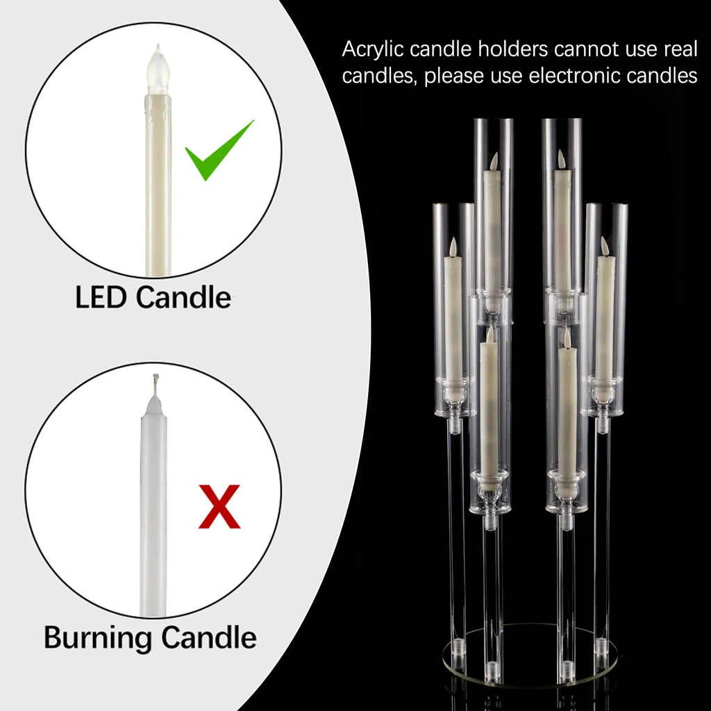 10Pcs Clear 6 Arm Candelabra Taper Candle Holder For Wedding Party Dining Table Banquet Event Decor