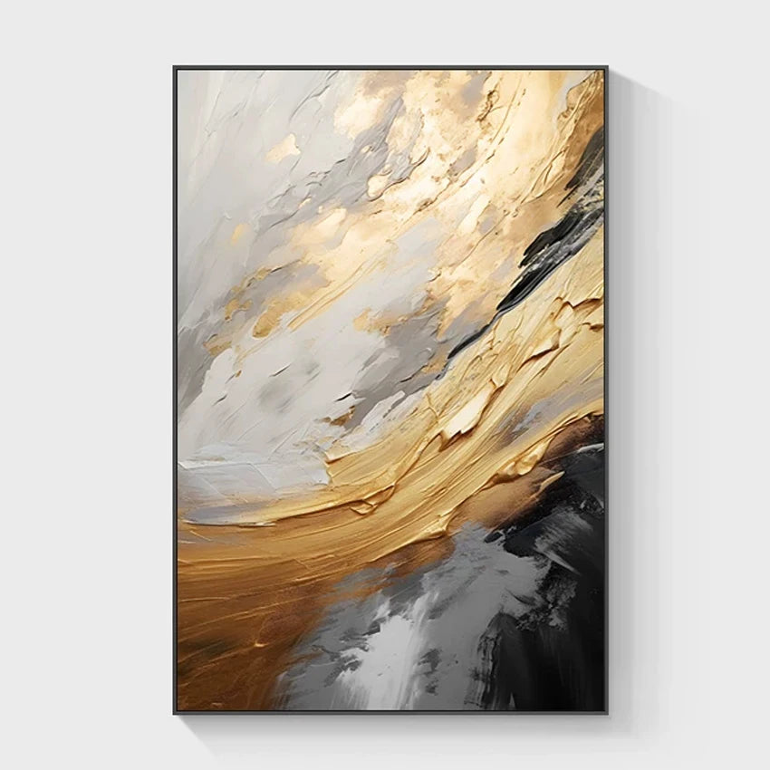 Gold Foil Design Canvas Art, Hand painted Textured Oil Painting