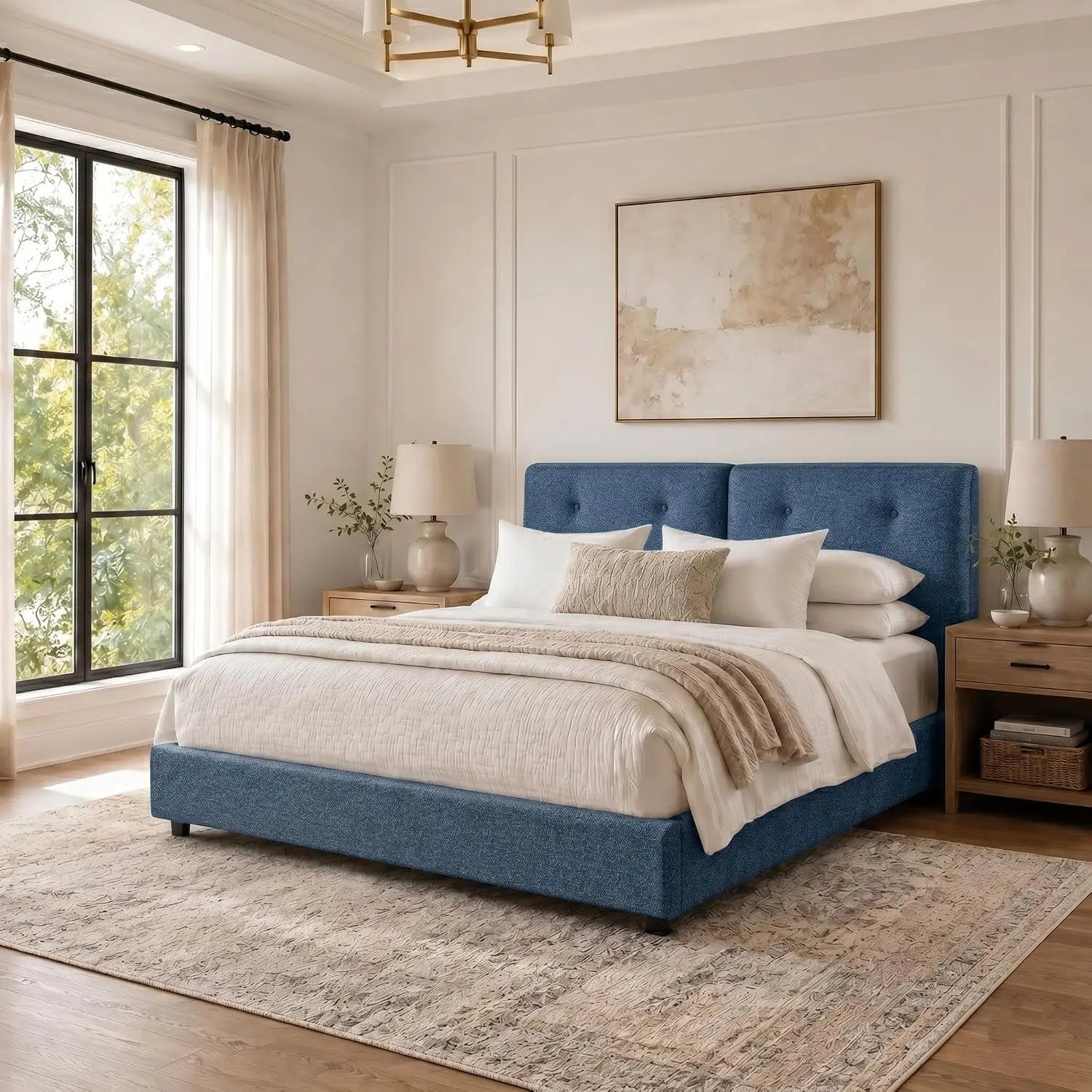 Bed Frame Queen Size, Boucle Upholstered Bed Frame with Headboard, No Box Spring Needed