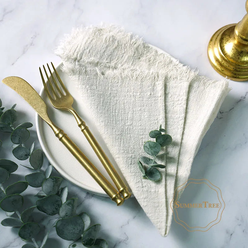 12PCS Napkins 41x41cm Cotton Cloth Gauze Retro Burr Rustic Linen Napkin