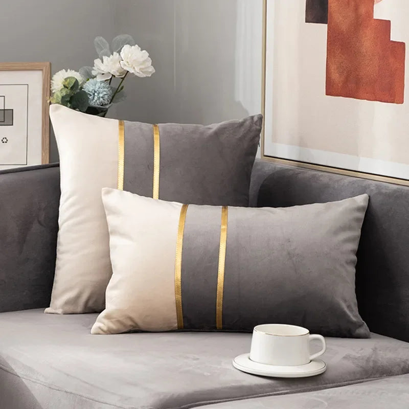 Nordic Cushion Cover, Color Stitching Dutch Velvet  Pillowcase